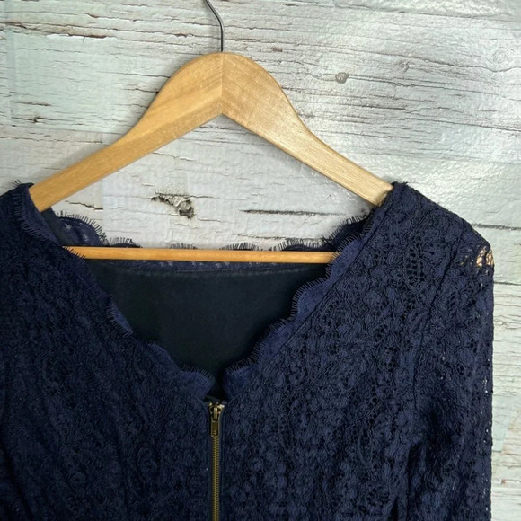 Adrianna Papell for E Live From The  Red Carpet Navy Lace Sheath Dress Size 4 - Picture 8 of 10